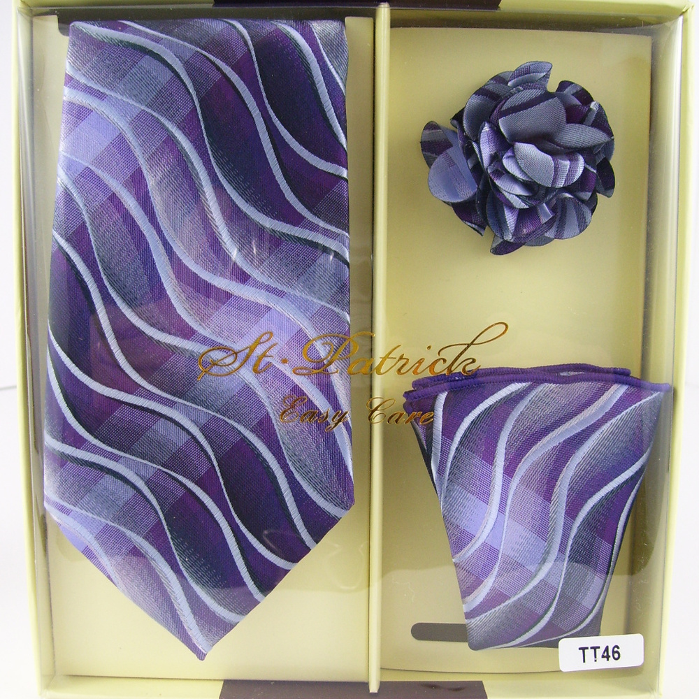 Purple Waves Necktie Handkerchief Boutonniere Set - Picture 2 of 8